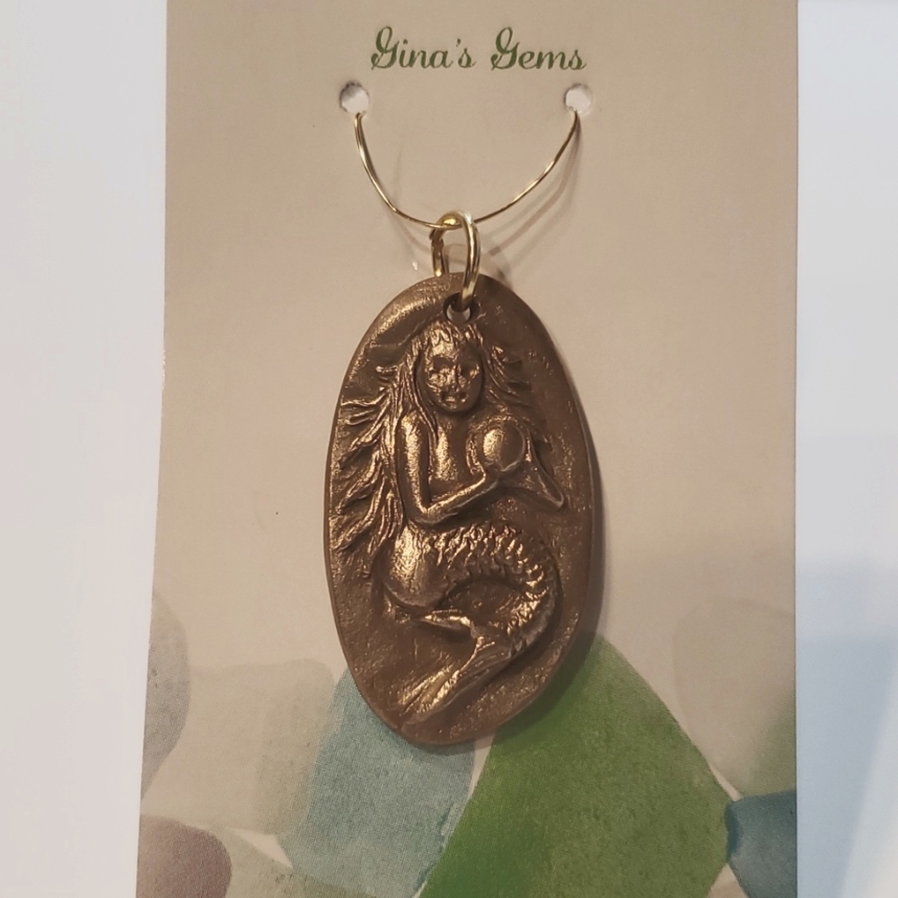 Jewelry pendant mermaid handmade Metal clay white bronze